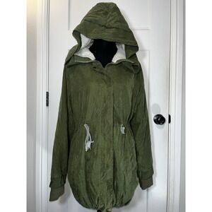 Ruiqige Hooded Parka Jacket Olive Green Sherpa Lined Drawstring Waist Medium